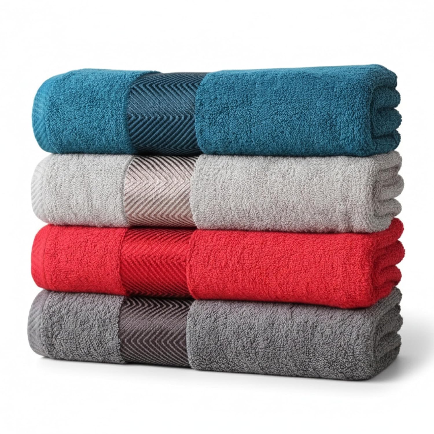 500 GSM 100% Cotton Highly Absorbent Super Luxury Large Couple Bath Towel Set (Grey,Beige,Teal & Red) Combo Pack of 4