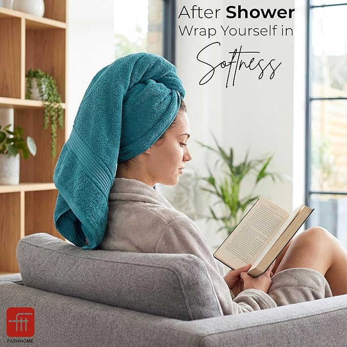 380 GSM 100% Cotton Highly Absorbent Light Weight Quick Dry Large Couple Bath Towel Set of 2 ( Grey&Teal)