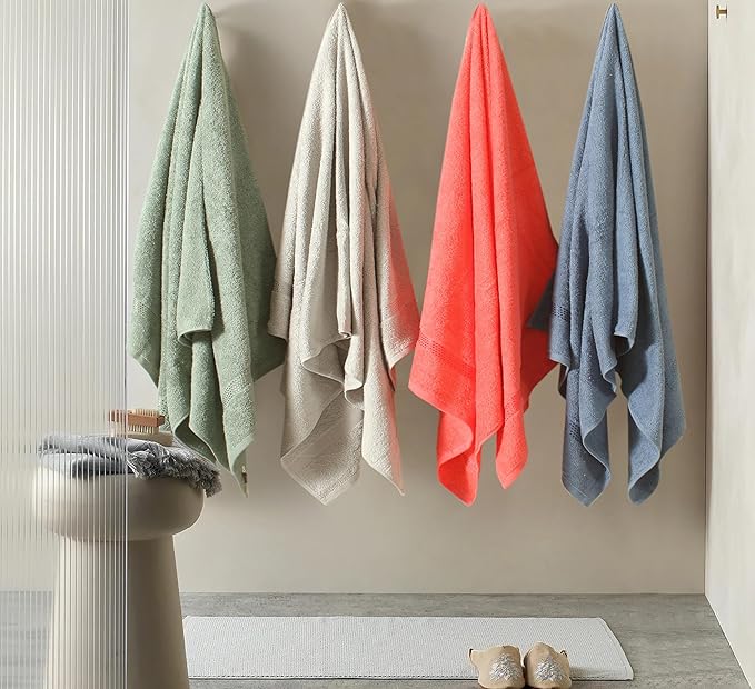 Quick Dry Star Border Bath Towel | 360 GSM Soft & Absorbent Solid Bath Towel | Lightweight & Skin-Friendly Towel for Everyday Use (4, Multicolor)