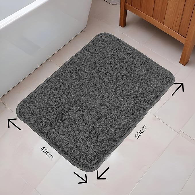 Fash Home Luxury Microfiber Bath Mat – Size 40x60 cm, 1500 GSM Ultra-Absorbent, Quick-Dry, Soft, Non-Slip, Machine Washable, Perfect for Bathroom, Shower, and Floor Use (Grey)