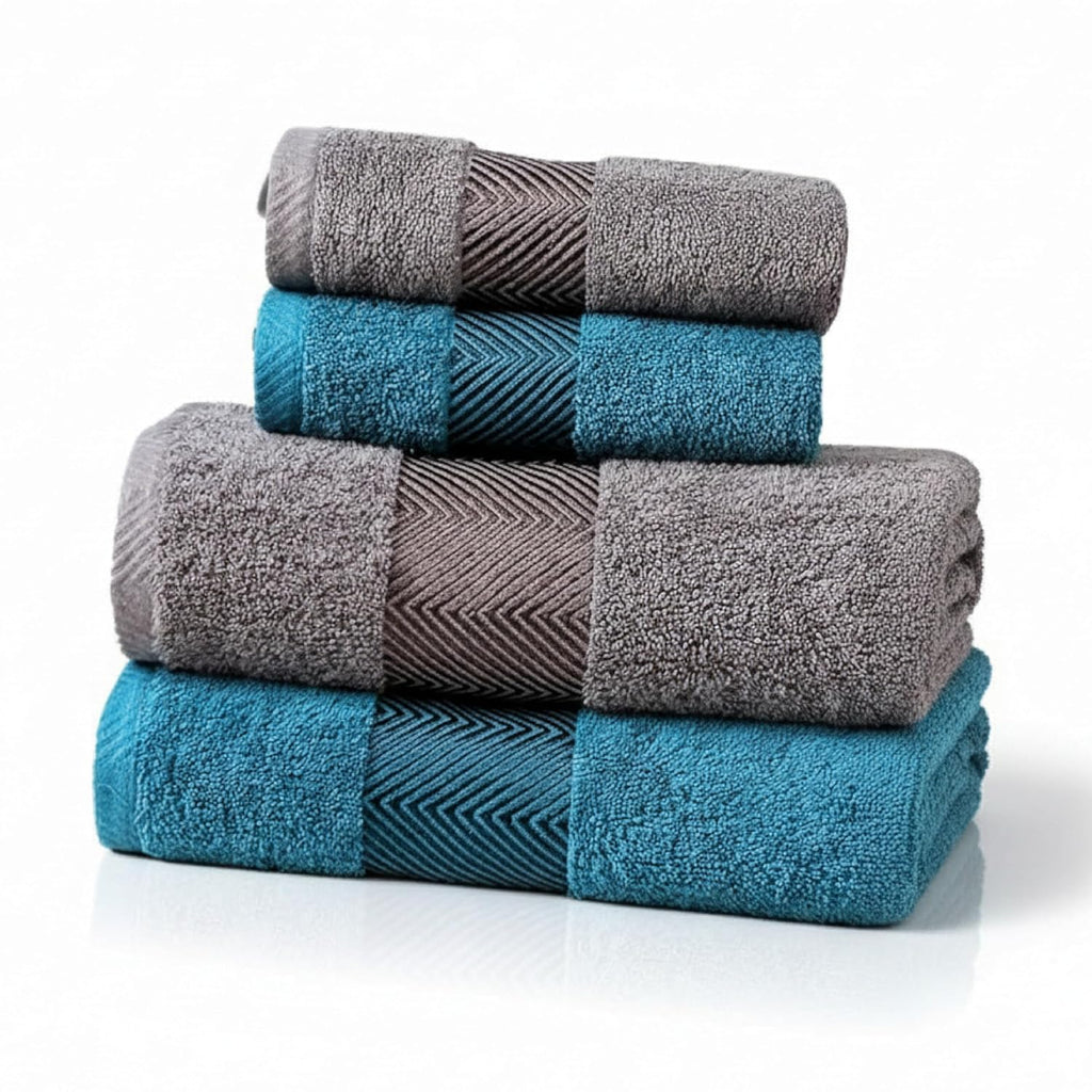 500 GSM 100% Cotton Highly Absorbent Luxurious Large Couple Bath Towel Set (Grey and Teal) Set of 2