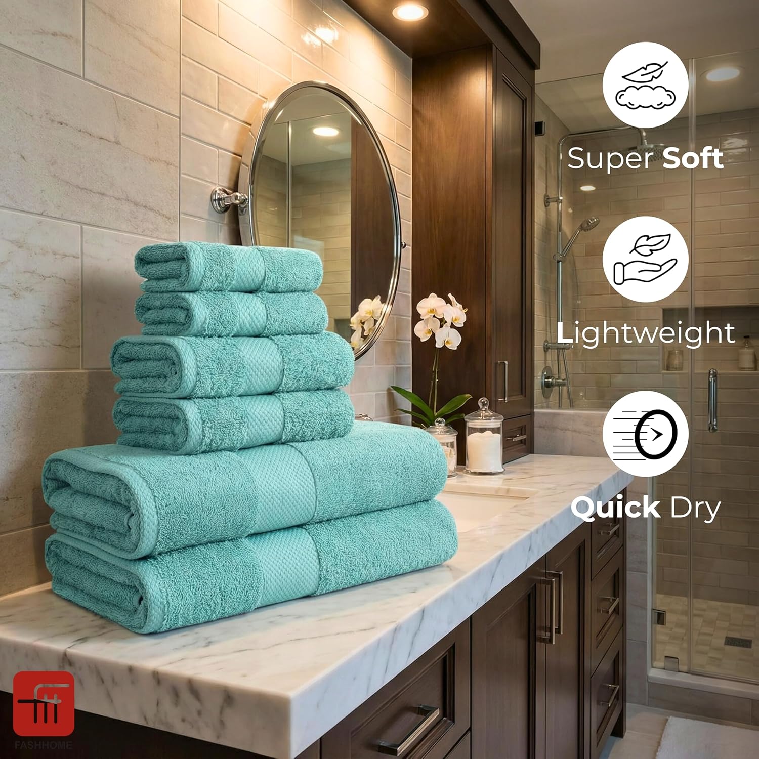 Micro Twist Towel 600 GSM 6 Pcs Towel Set 2 Bath +2 Hand+2 Face-Denim Blue