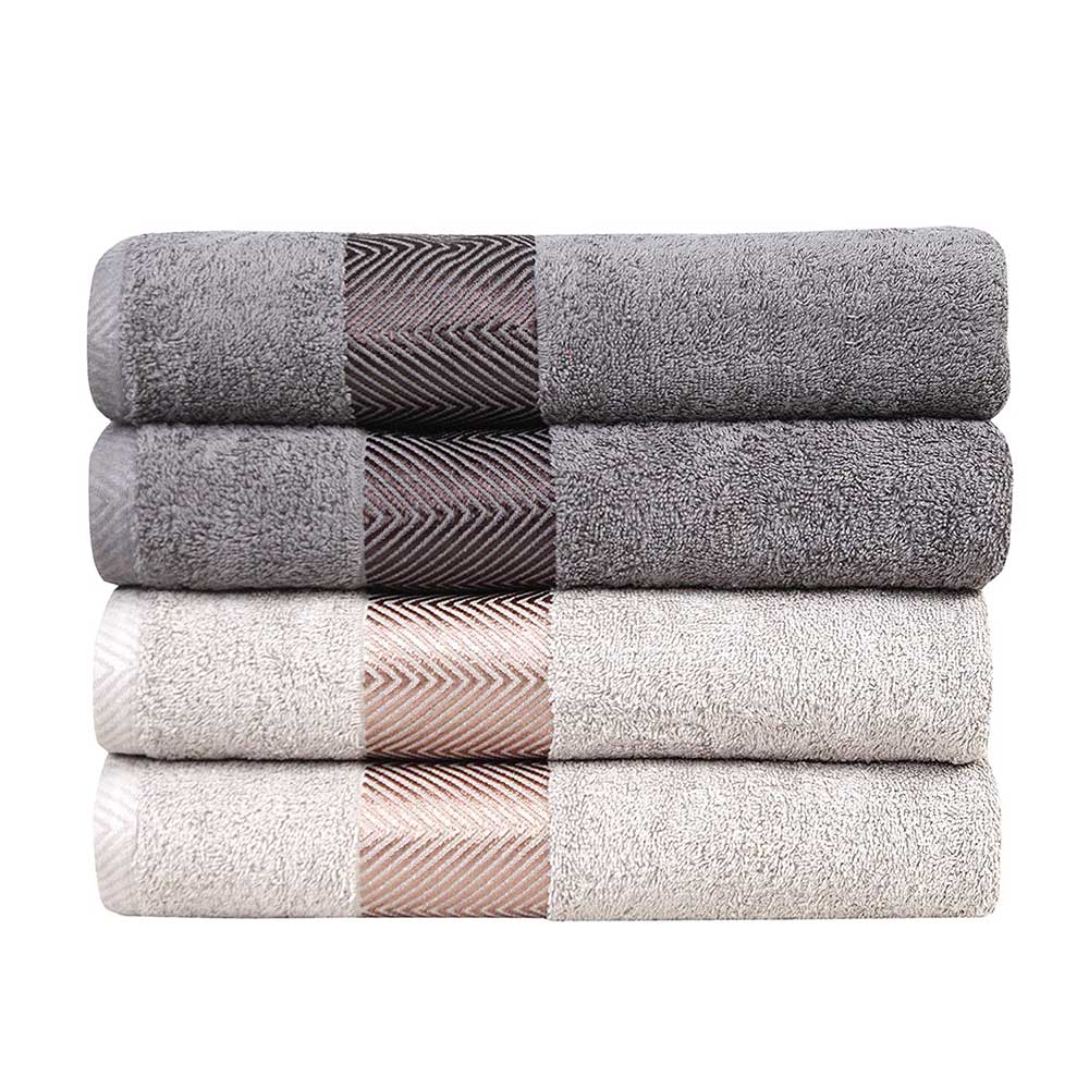FASH HOME INTERNATIONAL 500 GSM 100% Cotton Highly Absorbent Super Luxury Large Couple Bath Towel Set Combo Pack Of 4 ((Beige & Grey ))