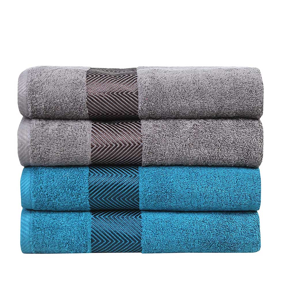   now FASH HOME INTERNATIONAL 500 GSM 100% Cotton Highly Absorbent Super Luxury Large Couple Bath Towel Set Combo Pack Of 4 ((Grey & Teal))