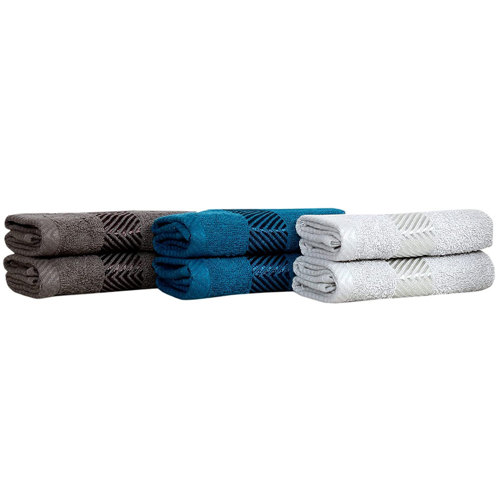 Fash Home International 100% Cotton 6 Pieces Face Towel Set 500 GSM (33x33_cm.) (Grey,Teal ,Silver)