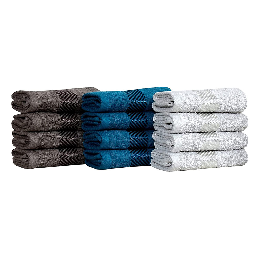 Fash Home International 100% Cotton 12 Pieces face Towel Set 500 GSM (33x33cm.) (Grey ,Teal & Silver)