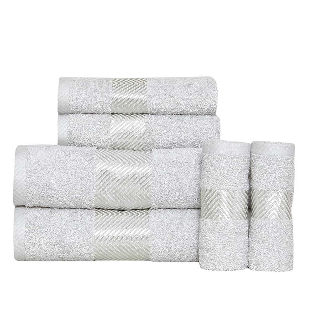 Fash Home International 100% Cotton Super Absorbent & Luxury Festive Celebration Towel Gift Box Set Of 6 (B+H+F) 500 GSM (Silver)