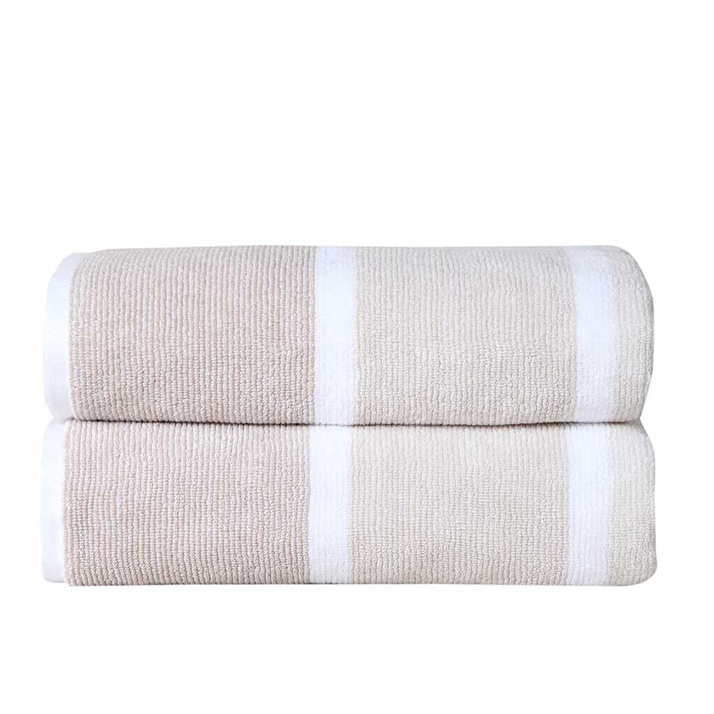 FASH HOME INTERNATIONAL Designer Large Bath Towel 550 GSM ( Set Of 2 _70X140 Cm.) (Beige White)
