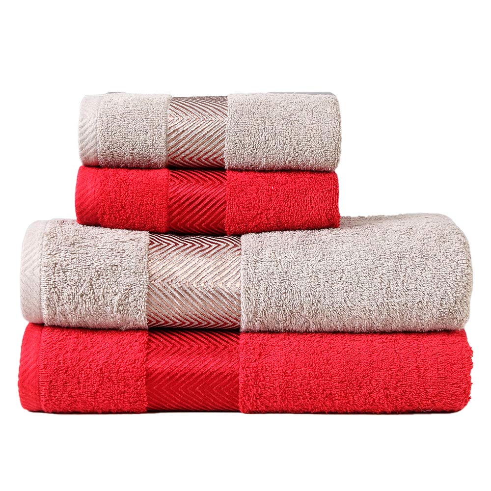 FASH HOME INTERNATIONAL 500 GSM 100% Cotton Highly Absorbent Super Luxury Large Couple Bath Towel Set and Hand Towel Set ( Maroon Red and Beige) Combo Pack of Each