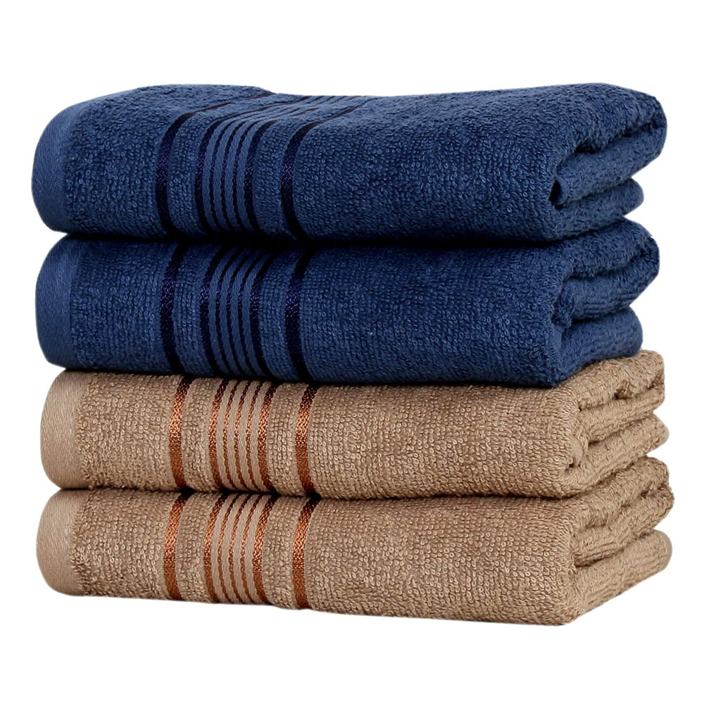 FASH HOME INTERNATIONAL -100% Cotton 4 Piece Hand Towel Set , 380 GSM Super Absorbency & Ultra Soft (40x60cm.) (Navy Blue & Beige)