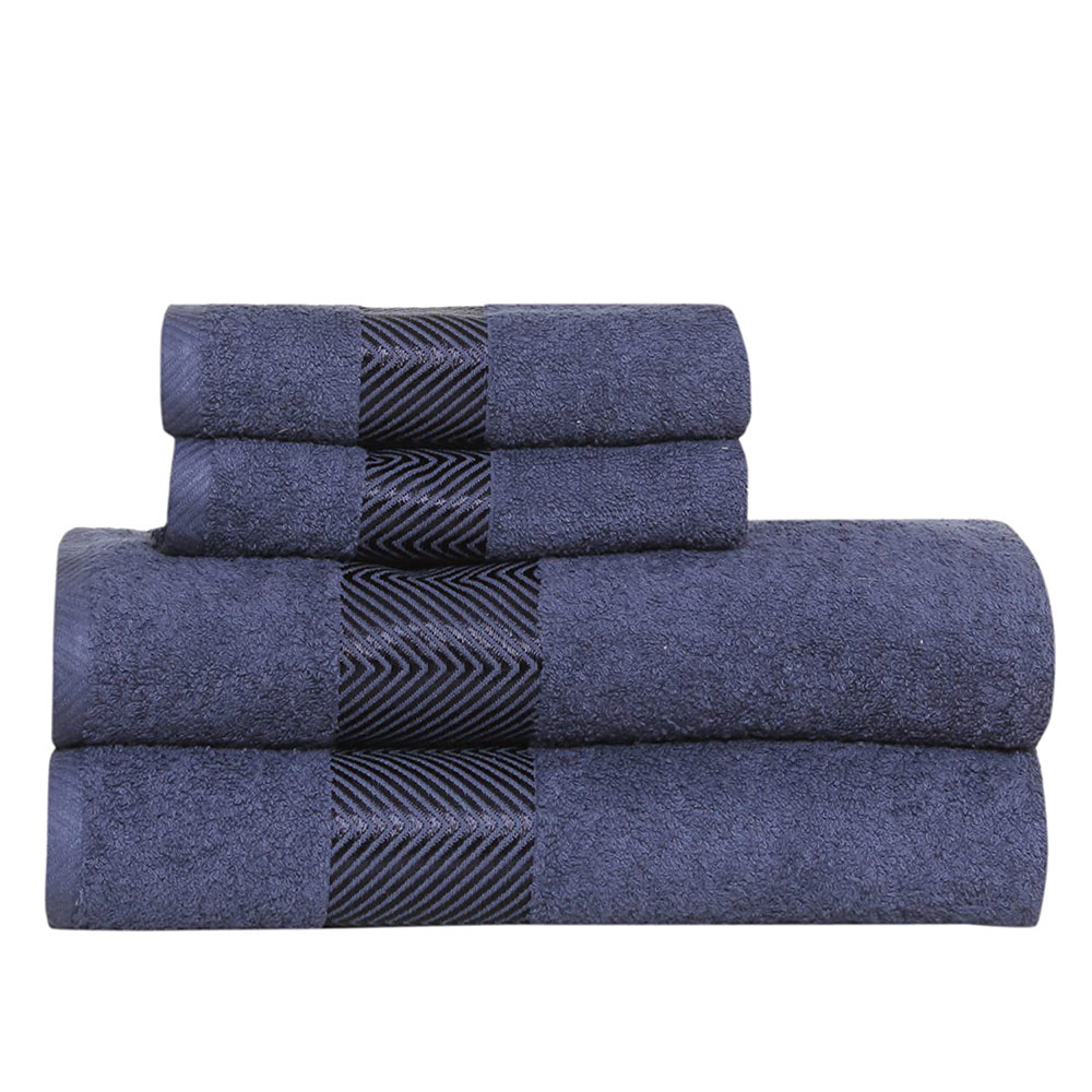 Fash Home International 100% Cotton Super Absorb & Soft Festive Celebration Towel Gift Box Set Of 4 (B+H) 500 GSM (Navy Blue)