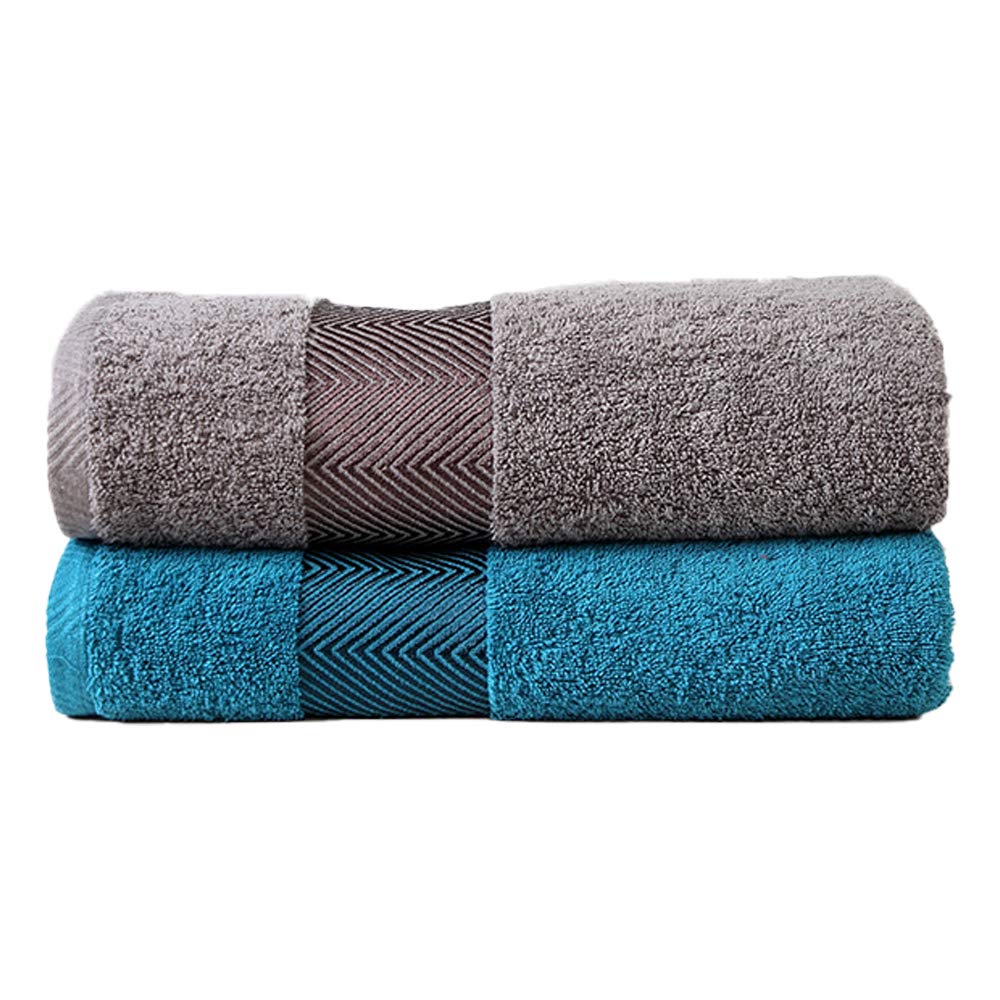 FASH HOME INTERNATIONAL Cotton Bath Towel 500 GSM (Set Of 2, Grey And Teal)