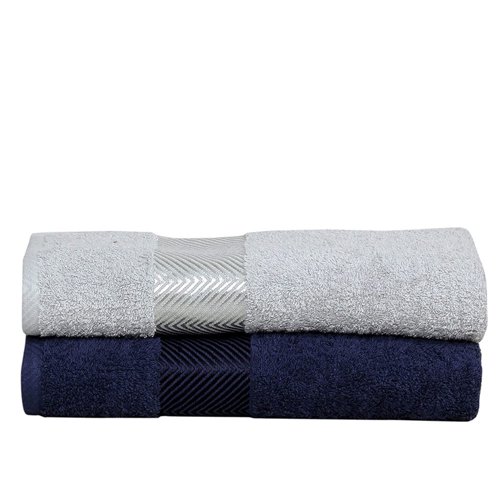 Fash Home International 100% Cotton Large Bath Towel Combo Pack 500 GSM (70X140_cm.) (Navy Blue &Silver)