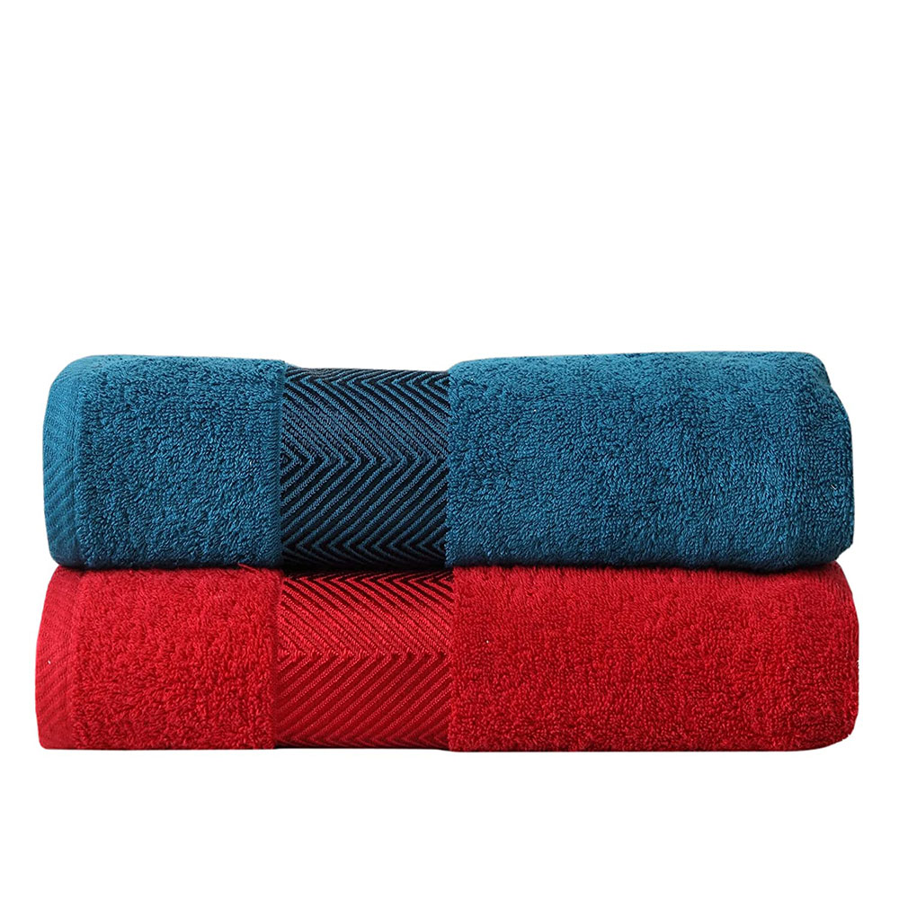 FASH HOME INTERNATIONAL 500 GSM 100% Cotton Highly Absorbent Super Luxury Large Couple Bath Towel Set ( Set of 2 _ Maroon Red & Teal )
