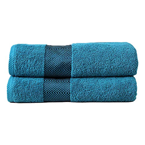 FASH HOME INTERNATIONAL 500 GSM 100% Cotton Highly Absorbent Super Luxury Large Couple Bath Towel Set ( Teal) Set Of 2