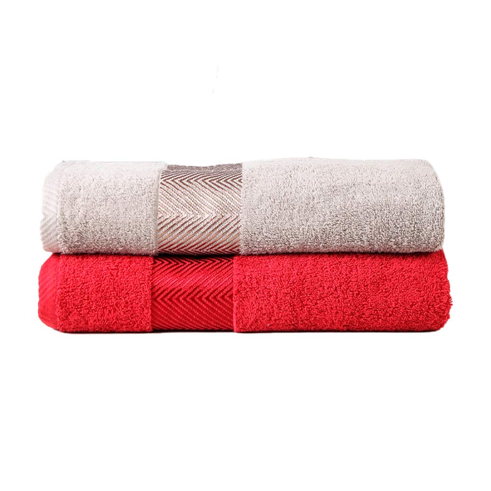 FASH HOME INTERNATIONAL 500 GSM 100% Cotton Highly Absorbent Super Luxury Large Couple Bath Towel Set ( Maroon Red and Beige) Set of 2