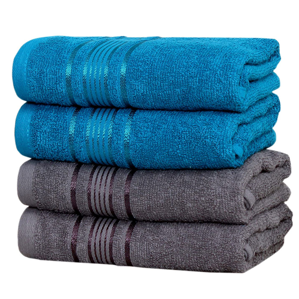 FASH HOME INTERNATIONAL -100% Cotton 4 Piece Hand Towel Set , 380 GSM Super Absorbency & Ultrasoft (40x60cm.) (Grey & Teal)