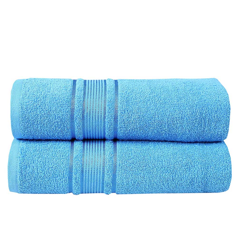 Fash Home International 380 GSM 100% Cotton Highly Absorbent Light Weight Quick Dry Large Couple Bath Towel Set Of 2( Royal Sky Blue) 