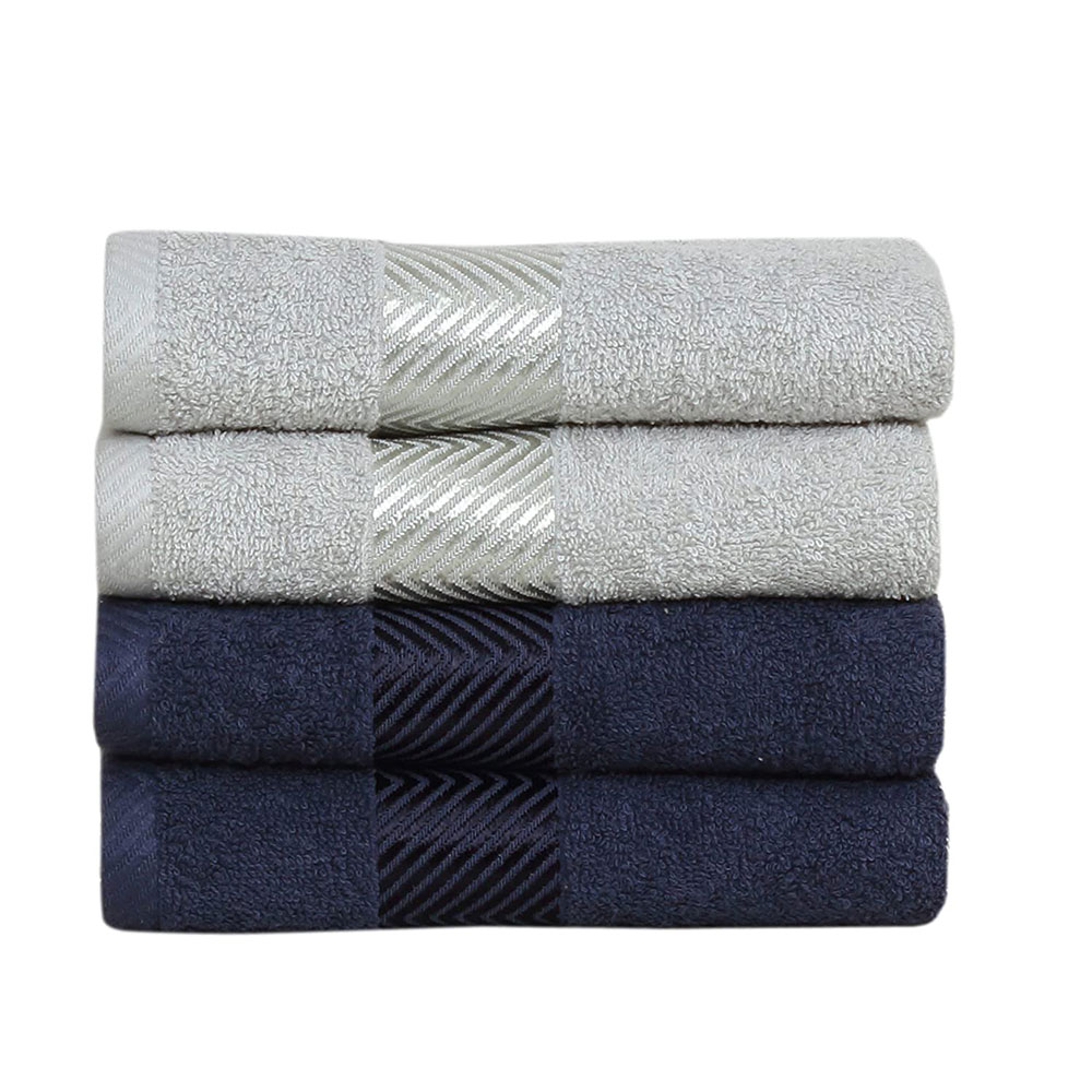 Fash Home International - 100% Cotton Ultra Soft & Super Absorbent , Antibacterial Sports & Gym Towel 500 GSM 40x60 Cm. (Navy Blue & Silver)
