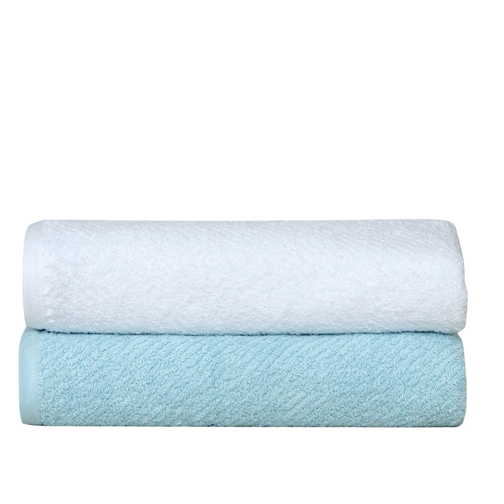 Fash Home International 100% Cotton Super Absorbent & Soft, Antibacterial Large Couple Bath Towel Set Of 2 (70x140_cm.) 500 GSM (Aqua Blue & White)