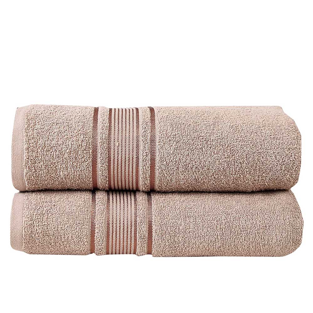 Fash Home International 380 GSM 100% Cotton Highly Absorbent Light Weight Quick Dry Large Couple Bath Towel Set Of 2 (Beige)