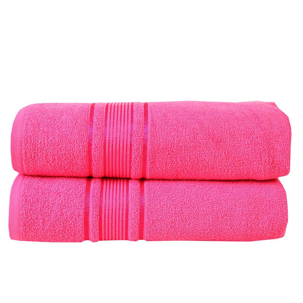 Fash Home International 380 GSM 100% Cotton Highly Absorbent Light Weight Quick Dry Large Couple Bath Towel Set of 2 (Hot Pink)
