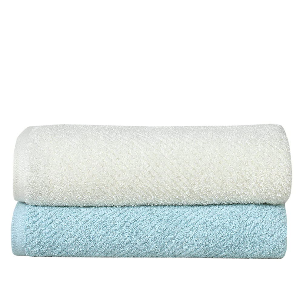 Fash Home International 100% Cotton Super Absorbent & Soft, Antibacterial Large Couple Bath Towel Set of 2 (70x140_cm.) 500 GSM (Aqua Blue & Cream)